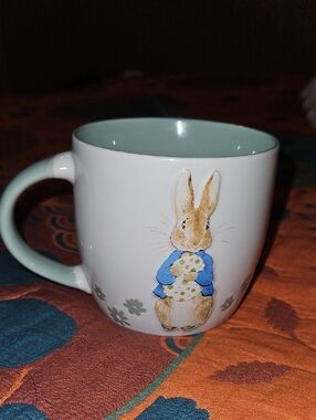 White Ceramic Peter Rabbot Mug with Mint Interior And NWOT
